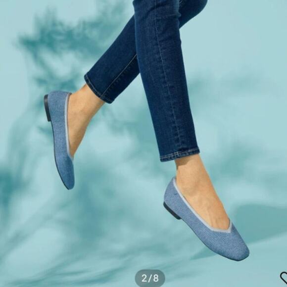 VIVAIA Square-Toe V-Cut Flats (Margot 2.0) in Denim Blue, sz 41.5/10 - Picture 1 of 13